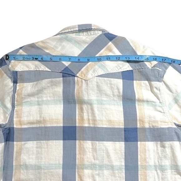 Lucky Brand Basic Western Flannel Blue & Cream Mens Button Down sz M - Picture 11 of 13